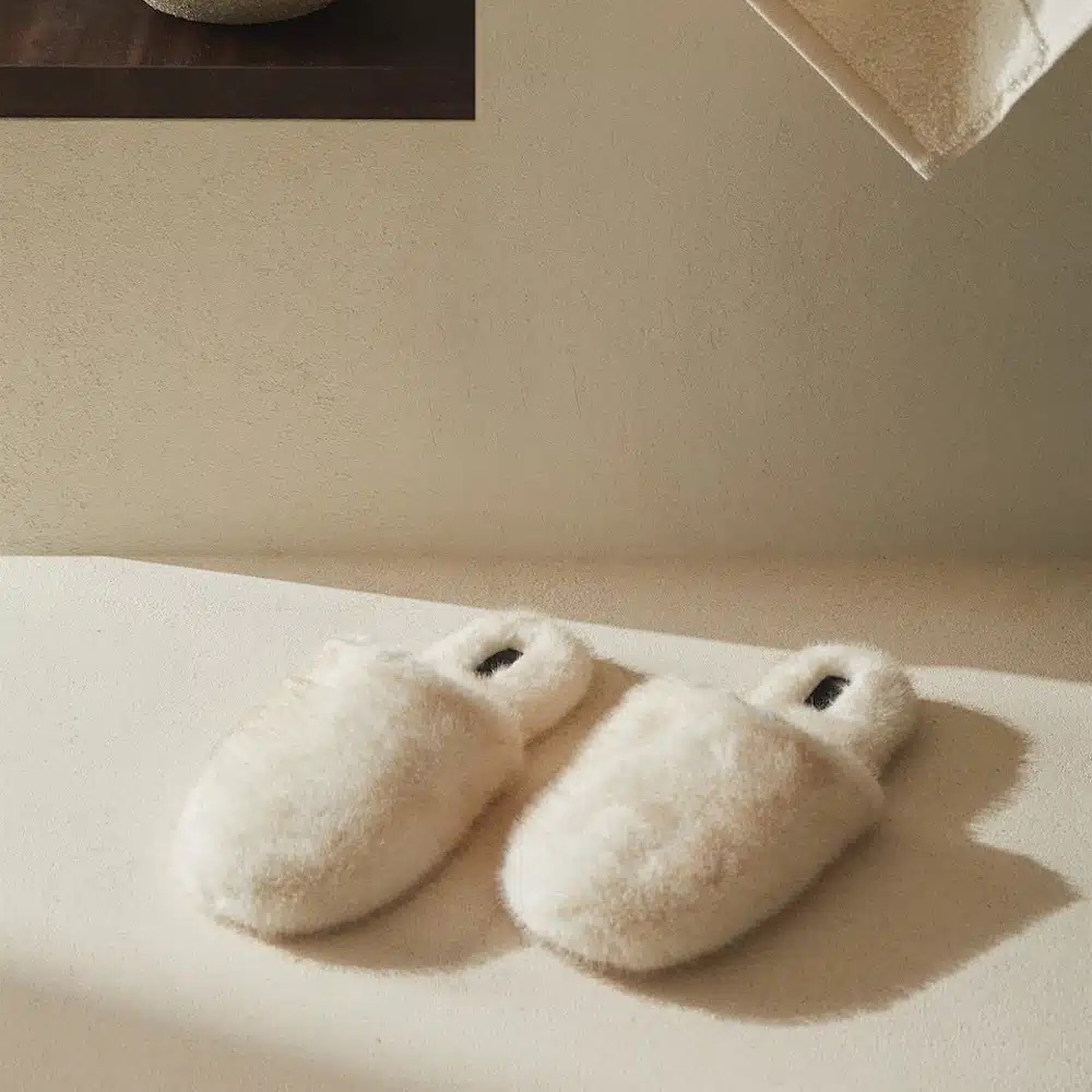 ZARA HOME Cream Faux Fur Mule Slippers